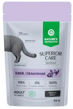 Натуральная защита Superior Care Sterilized Grain Free Adult Cats with Rabbit, Chicken Breast and Cranberries Влажный корм для стерилизованных кошек с кроликом, курицей и клюквой