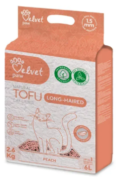 Наповнювач для довгошерстих котів VELVET PAW TOFU з персиковою есенцією, гранули 1.5 мм