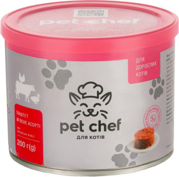 Вологий корм для дорослих котів Pet Chef паштет м'ясне асорті  200 г