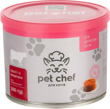 Вологий корм для дорослих котів Pet Chef паштет м'ясний з яловичиною 200 г