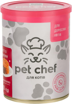 Вологий корм для дорослих котів Pet Chef паштет м'ясний з яловичиною 360 г