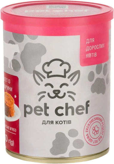 Вологий корм для дорослих котів Pet Chef паштет м'ясний з яловичиною 360 г