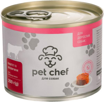 Вологий корм для дорослих собак Pet Chef паштет м'ясний з яловичиною 200 г