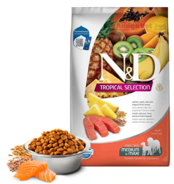 Низкозерновой корм для взрослых собак средних и крупных пород Farmina N&D Tropical Selection с лососем и тропическими фруктами