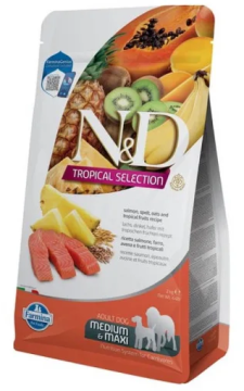Низкозерновой корм для взрослых собак средних и крупных пород Farmina N&D Tropical Selection с лососем и тропическими фруктами