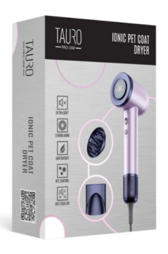 Ручной фен для сушки шерсти домашних животных Tauro Pro Line с технологией генерации отрицательных ионов с вилкой ЕС, розовый