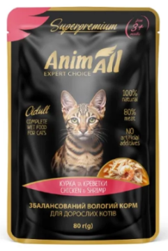 Вологий корм AnimAll для котів, курка з креветками