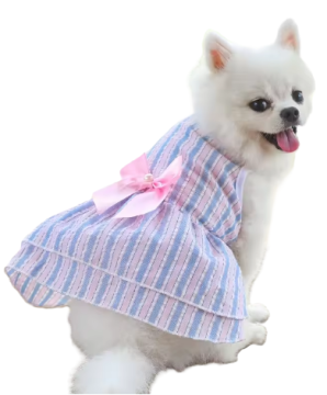 Летнее платье для собак Derby Lightness, полосатая расцветка, розовый бант