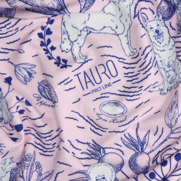 Полотенце из микрофибры Tauro Pro Line круглое, розовое с голубыми деталями и кистями