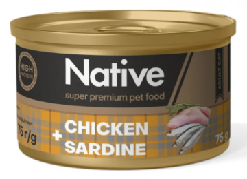 Native Chicken with Sardine Adult Cat – натуральный консервированный корм с курицей и сардиной для кошек.