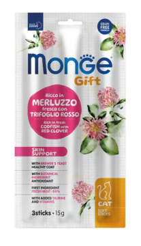 Лакомство для кошек Monge Gift Cat Skin support треска с красным клевером