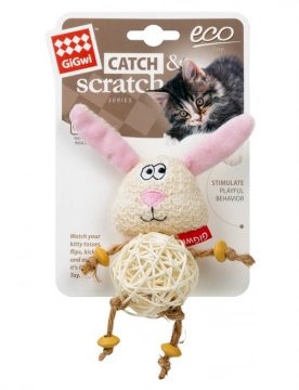 Іграшка для котів зайчик із плетеним м'ячиком і дзвіночком GIGWI CATCH&SCRATCH
