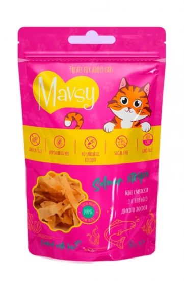 Mavsy Salmon strips - Мавси Лакомство для кошек мини полоски из вяленого дикого лосося