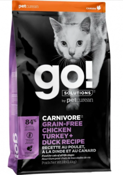GO! SOLUTIONS CARNIVORE: FIT + FREE Grain Free Chicken, Turkey, Duck Recipe сухой корм для кошек с курицей, индейкой и уткой