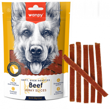 Wanpy Soft Beef Jerky Slices вяленая говядина с уткой для собак