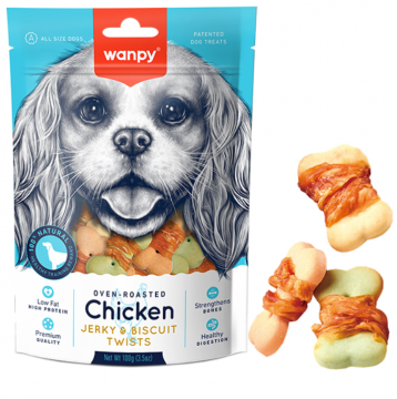 Wanpy Chicken Jerky & Biscuit Twists бисквит с вяленой курицей для собак