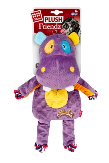 Іграшка для собак Бегемот з мотузками та пищалкою GiGwi Plush Friendz