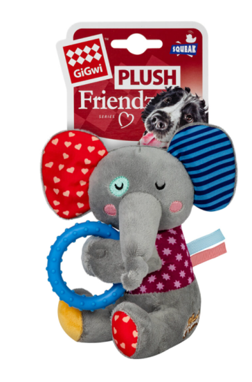 Игрушка для собак Слоненок с кольцом и пищалкой GiGwi Plush Friendz