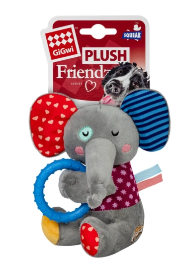 Іграшка для собак Слоненя з кільцем та пищалкою GiGwi Plush Friendz