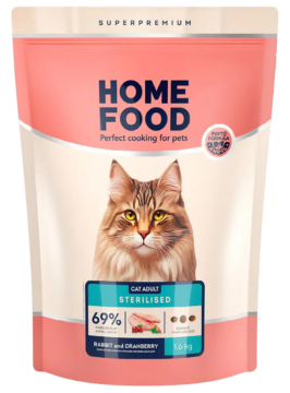 Повнораціонний сухий корм для стерилізованих/кастрованих кішок Home Food Cat Adult «Кролик і журавлина»