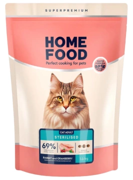 Home Food Cat Adult сухий корм для стерилізованих/кастрованих кішок Кролик і журавлина