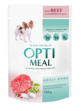 Optimeal Конс. корм для взрослых собак с говядиной и клюквой в желе