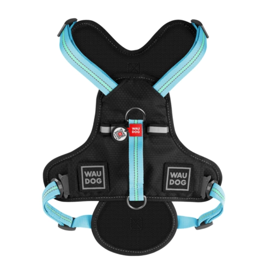 Шлея для собак безопасная WAUDOG Nylon с QR паспортом, металлическая пряжка-фастекс, M