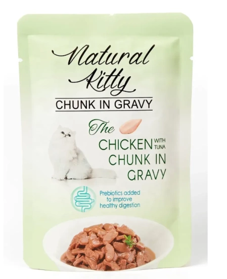 Natural Kitty Chunk in Gravy Chicken and Tuna кусочки курицы и тунца в соусе для кошек