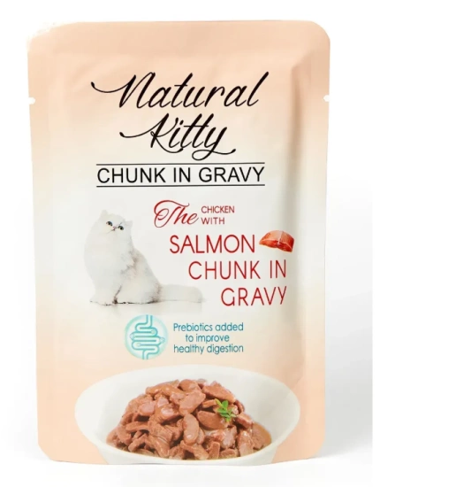 Natural Kitty Chunk in Gravy Chicken with Salmon кусочки курицы и лосося в соусе для кошек