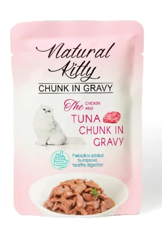 Natural Kitty Chunk in Gravy Chicken with Tuna кусочки курицы и тунца с куриной печенью в соусе для кошек