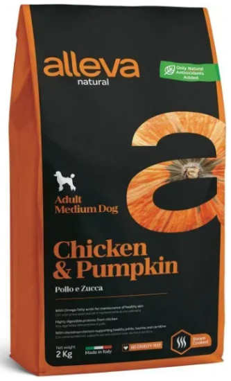 Полнорационный корм Alleva Natural Adult Chicken&Pumpkin Medium с курицей и тыквой для взрослых собак средних пород