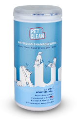 Серветки вологі Pet Clean PET WATERLESS SHAMPOO WIPES для домашніх тварин швидке очищення складок з медово-вівсяним ароматом
