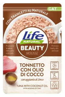 Влажный корм LifeCat beauty tuna with coconut oil с тунцом и кокосовым маслом для ухода за кожей и шерстью кошек 