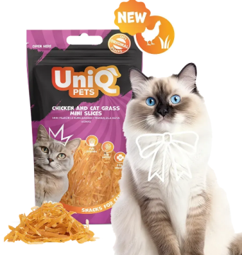 Ласощі для котів Uniq PETS CAT SNACKS MIMI Міні слайси з курки та котячої трави
