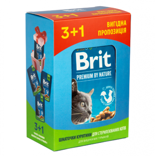 Набор паучей для стерилизованных кошек Brit Premium Cat pouch Chicken Slices for Sterilised с курицей