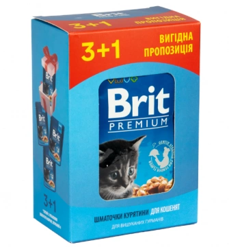 Набір паучів для кошенят Brit Premium Cat pouch Chicken Chunks for Kitten з куркою