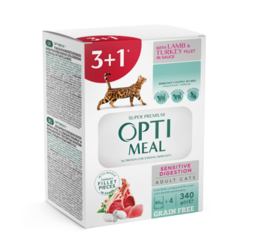 Набор Optimeal Adult Cats Sensitive Digestion Lamb & Turkey с ягненком и индюшачьим филе в соусе