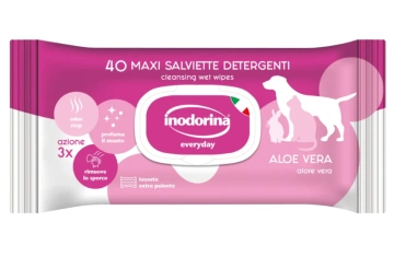 Вологі серветки для всіх типів шерсті котів, собак та кроликів Inodorina Everyday Aloe Vera з ароматом алое вера