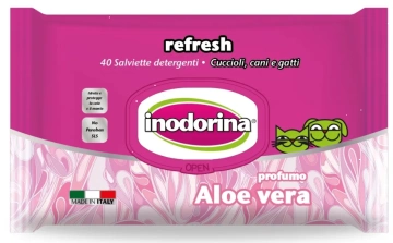 Вологі серветки для всіх типів шерсті котів, собак та кроликів Inodorina Everyday Aloe Vera з ароматом алое вера