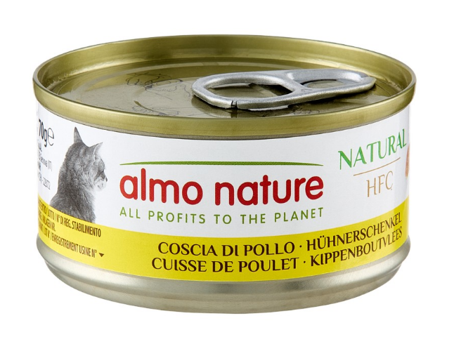 Almo Nature HFC Cat Natural, консерва с куриной голенью для кошек.