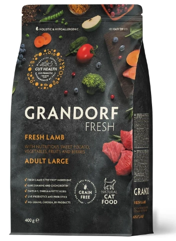 Grandorf FRESH LAMB & SWEET POTATO ADULT LARGE CAT - сухой корм для взрослых кошек больших пород ягненка с бататом