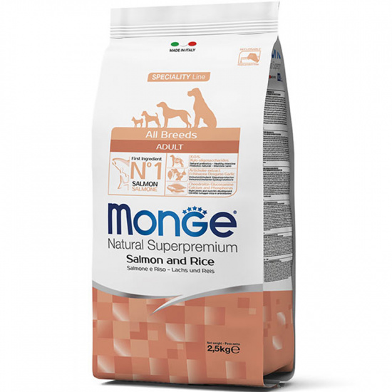Monge All Breeds Adult Salmon & Rice с лососем и рисом для собак всех пород