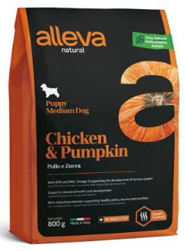 Повнораціонний сухий корм Alleva Natural Puppy Chicken & Pumpkin Medium- для цуценят, а також для вагітних та лактуючих собак середніх порід, з куркою та гарбузом