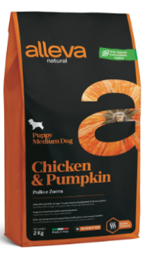 Повнораціонний сухий корм Alleva Natural Puppy Chicken & Pumpkin Medium- для цуценят, а також для вагітних та лактуючих собак середніх порід, з куркою та гарбузом