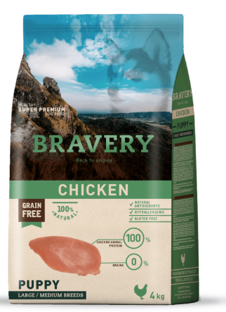 Сухий корм для цуценят середніх та великих порід BRAVERY Chicken Puppy Large/Medium з куркою