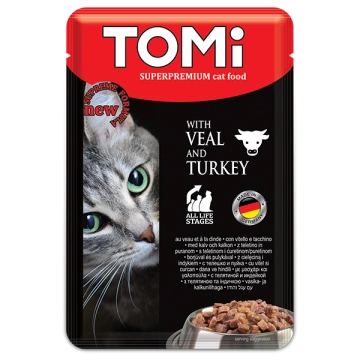 Tomi Кусочки телятиной и индейкой для кошек, пауч