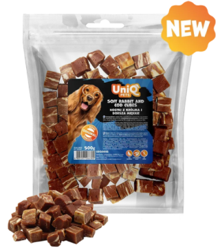 Ласощі для собак UniQ PETS М'які кубики з кролика та тріски