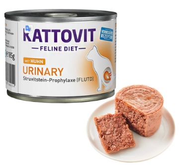 Полнорационный беззерновой влажный лечебный корм Kattovit Veterinary Urinary Chicken КАТТОВИТ УРИНАРИ КУРКА для кошек с заболеваниями нижних мочевыводящих путей