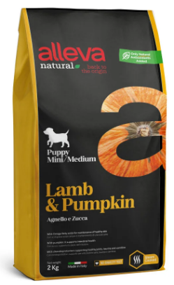 Полнорационный сухой корм Alleva Natural Puppy Lamb & Pumpkin Mini & Medium – для щенков, а также для беременных и лактирующих собак мелких и средних пород, с ягненком и тыквой 