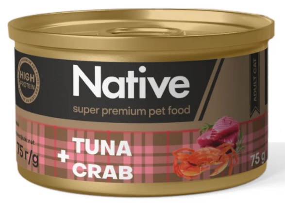 Native Tuna with Crab Adult Cat – натуральный консервированный корм с тунцом и крабом для кошек.